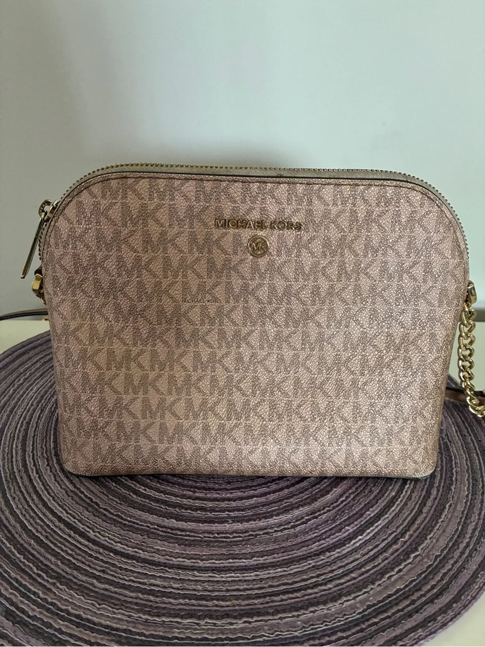 Michael Kors Rose Gold MK Logo Crossbody with Chain Strap